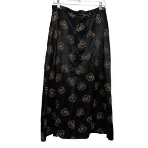 Exact Change Vintage Satin Black Floral Skirt Midi Size 13